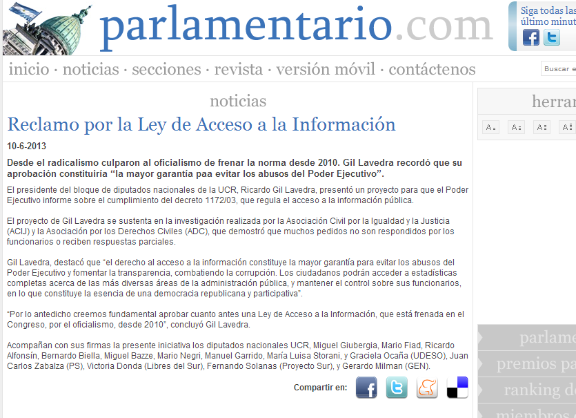 Reclamo por la Ley de Acceso a la Información