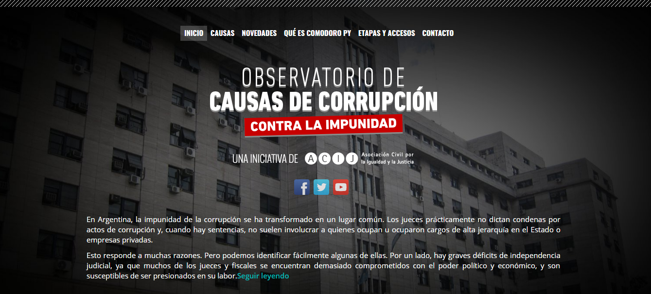 ACIJ lanza el Observatorio de causas de corrupción, una plataforma online que permite conocer las principales investigaciones